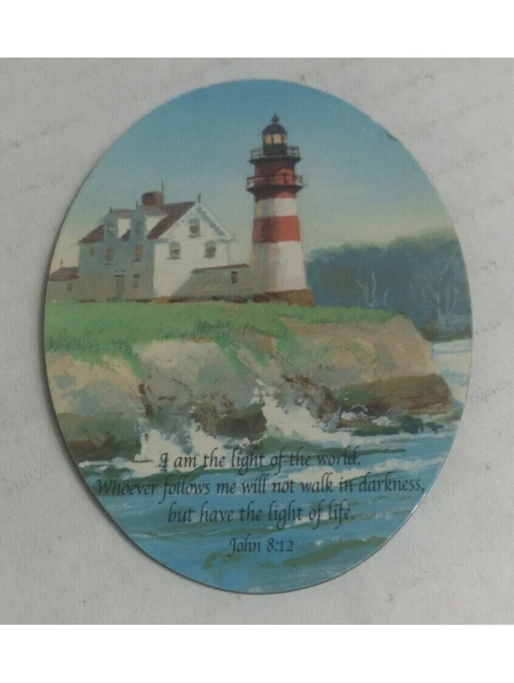Lighthouse Refrigerator Magnet with Religious Passage from John 8:12